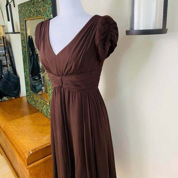Suzie Chin for Maggie Boutique Size 6 100% Silk Formal Dress Brown Fall Holiday - Picture 4 of 12